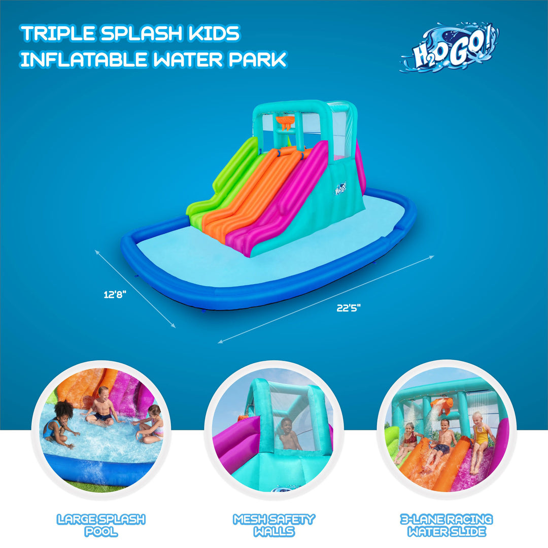 Bestway H2OGO! Triple Splash Course Inflatable Mega Water Park with Air Blower