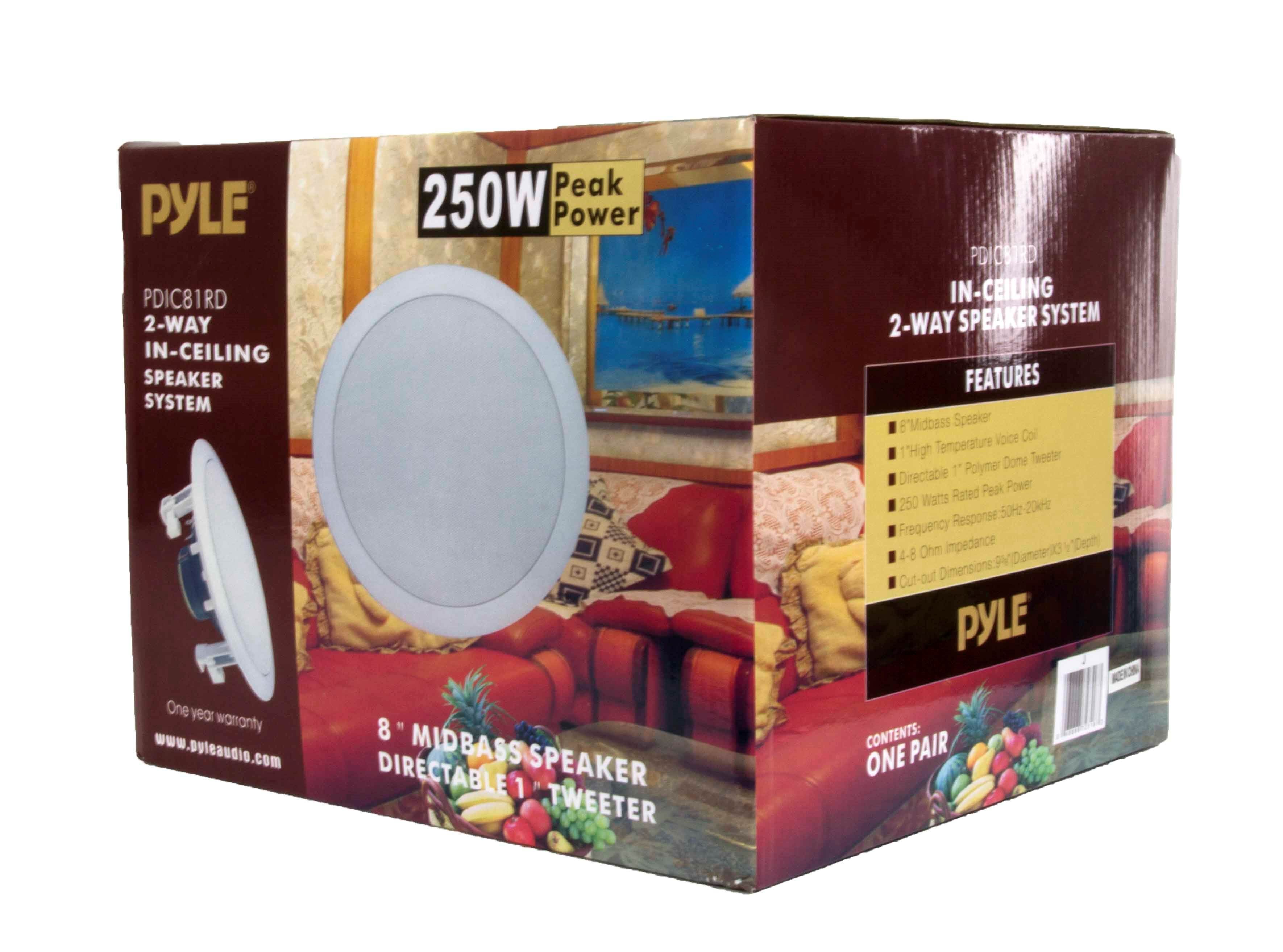 Pyle 8 Inch 500 Watt 2 Way In Wall or In Ceiling Home Speakers, 2 Pack, White