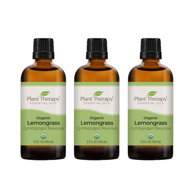 Plant Therapy Diffusible 100mL Essential Oil, 3.3oz, Organic Lemongrass (3 Pack)