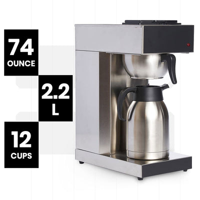 Sybo 12 Cup Stainless Steel Pour Over Coffee Maker with Airpot, Silver (2 Pack)