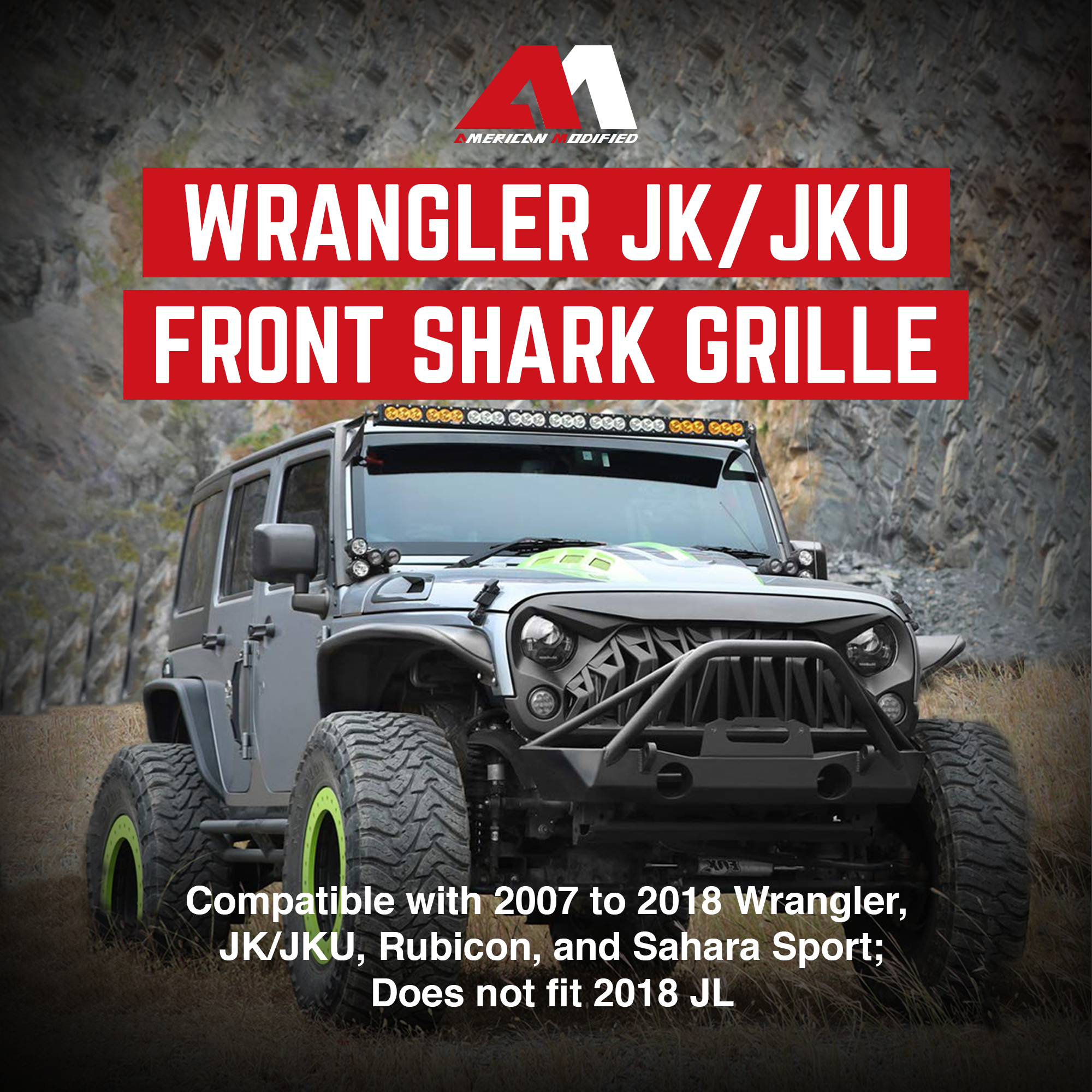 American Modified Front Shark Grille for 07-18 Jeep Models (Open Box) - VMInnovations
