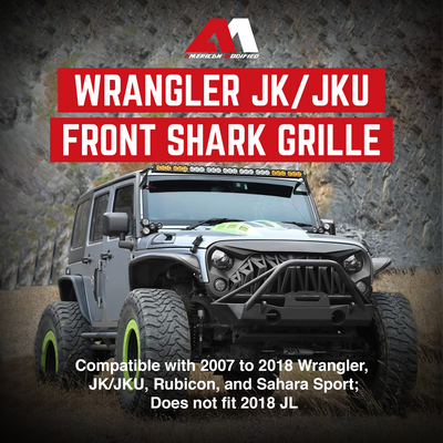 American Modified Front Shark Grille for 2007 to 2018 Jeep Models, Matte Black