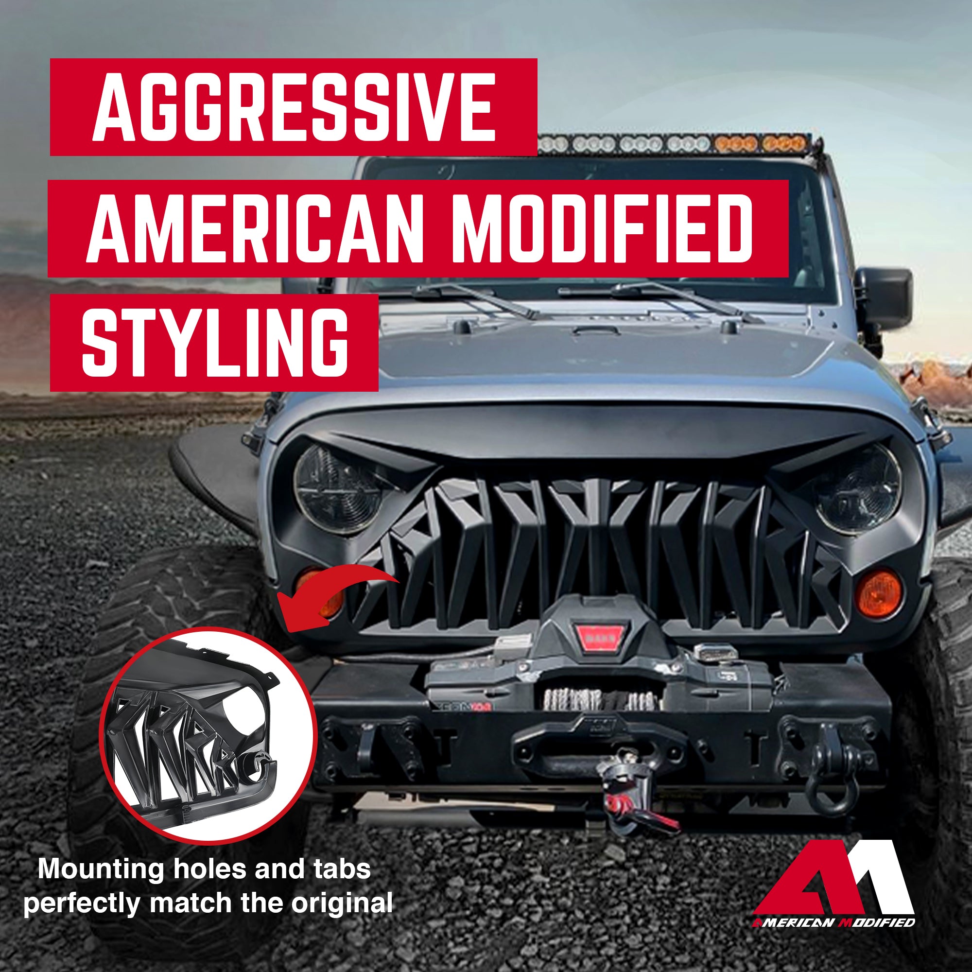 American Modified Front Shark Grille for 07-18 Jeep Models (Open Box) - VMInnovations