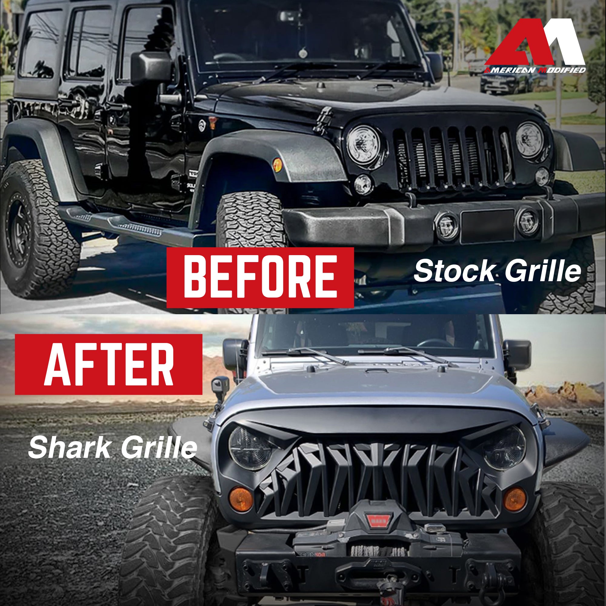 American Modified Front Shark Grille for 07-18 Jeep Models (Open Box) - VMInnovations