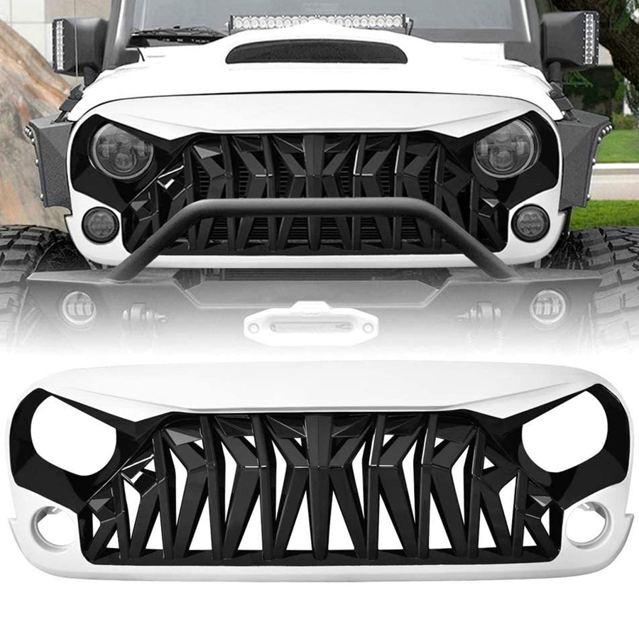 AMERICAN MODIFIED Front Shark Grille for 2007 to 2018 Jeep Models, White & Black - VMInnovations