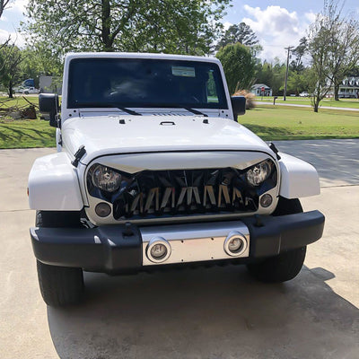 American Modified Front Shark Grille for 2007 to 2018 Jeep Models, White & Black