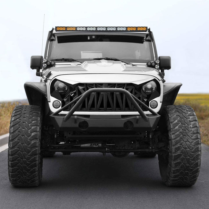 AMERICAN MODIFIED Front Shark Grille for 2007 to 2018 Jeep Models, White & Black