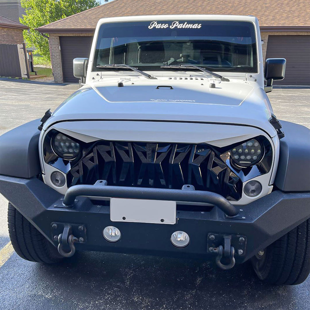 AMERICAN MODIFIED Front Shark Grille for 2007 to 2018 Jeep Models, White & Black