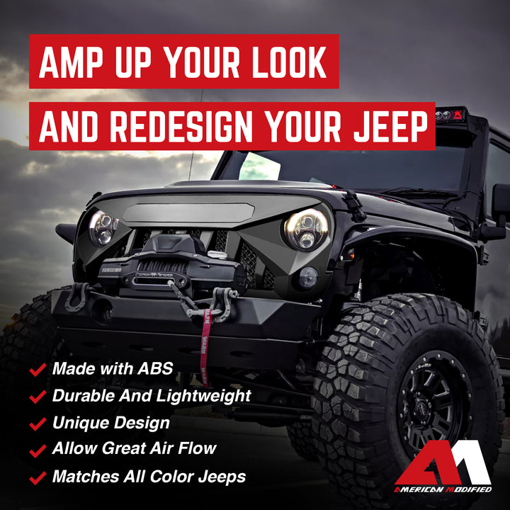 American Modified Gladiator Grille Compatible with Jeep Models 2007 to 2018, Matte Black - VMInnovations