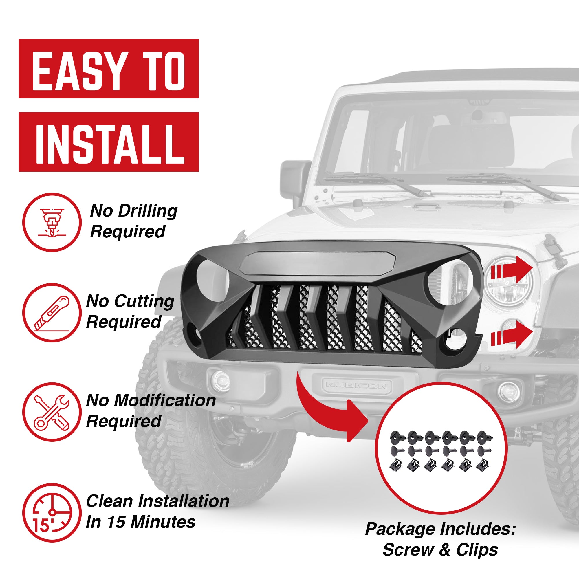 American Modified Grille Compatible w/Jeep Models 07-18, Matte Black (For Parts) - VMInnovations
