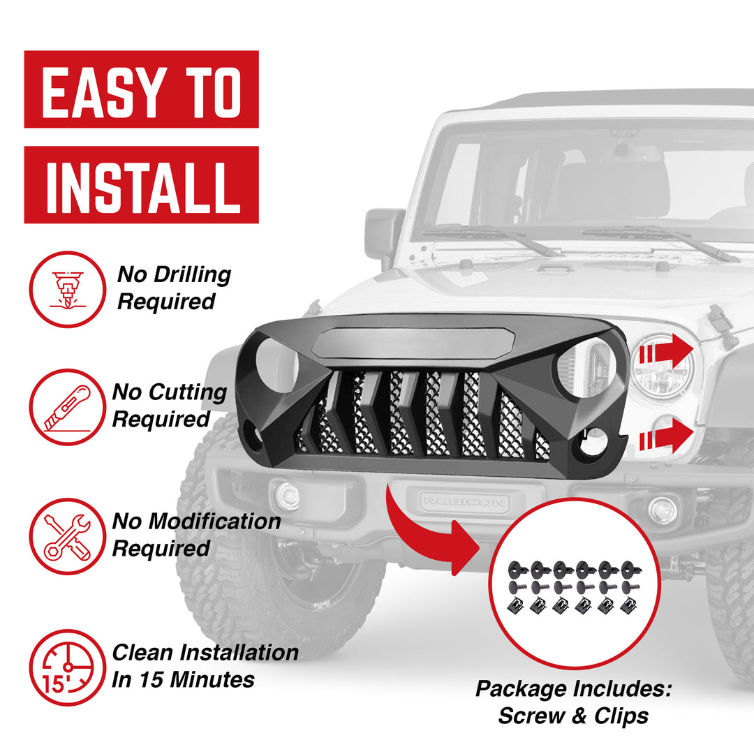 American Modified Gladiator Grille Compatible with Jeep Models 2007 to 2018, Matte Black - VMInnovations