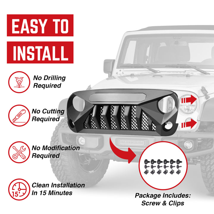 American Modified Gladiator Grille Compatible with Jeep Models 2007 to 2018, Matte Black - VMInnovations