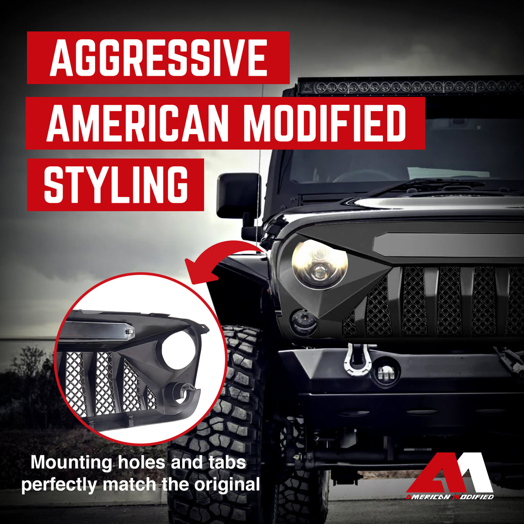 American Modified Gladiator Grille Compatible with Jeep Models 2007 to 2018, Matte Black - VMInnovations