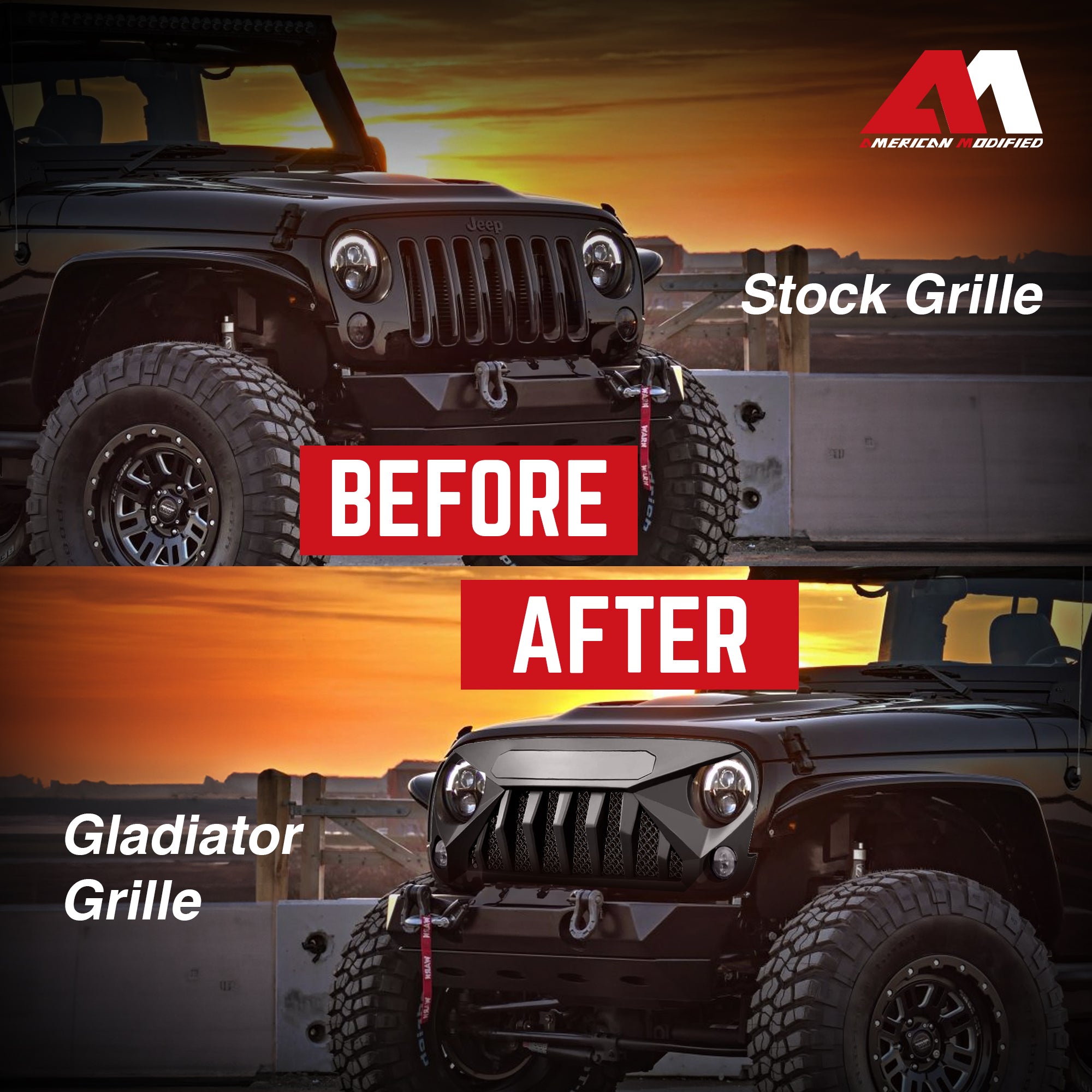 American Modified Grille Compatible w/Jeep Models 07-18, Matte Black (For Parts) - VMInnovations