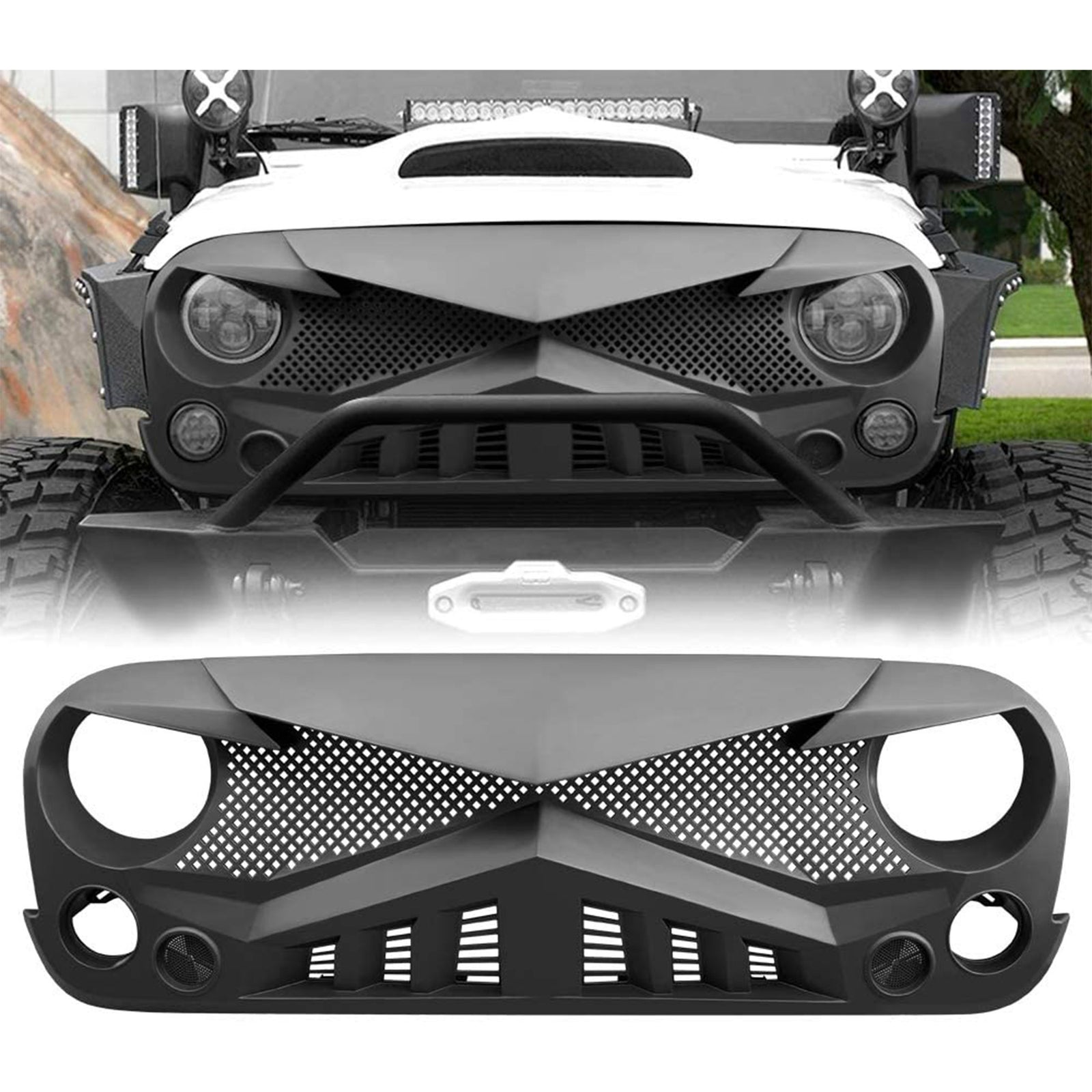 American Modified Front Hawke Grille for 2007 to 2018 Jeep Models, Matte Black - VMInnovations