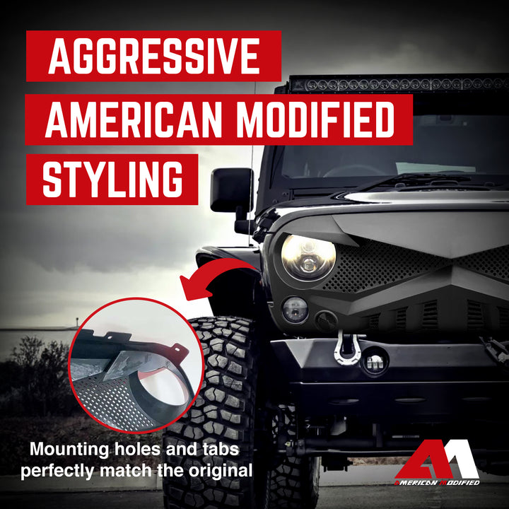 American Modified Front Hawke Grille for 07-18 Jeep Models, Matte Black (Used)