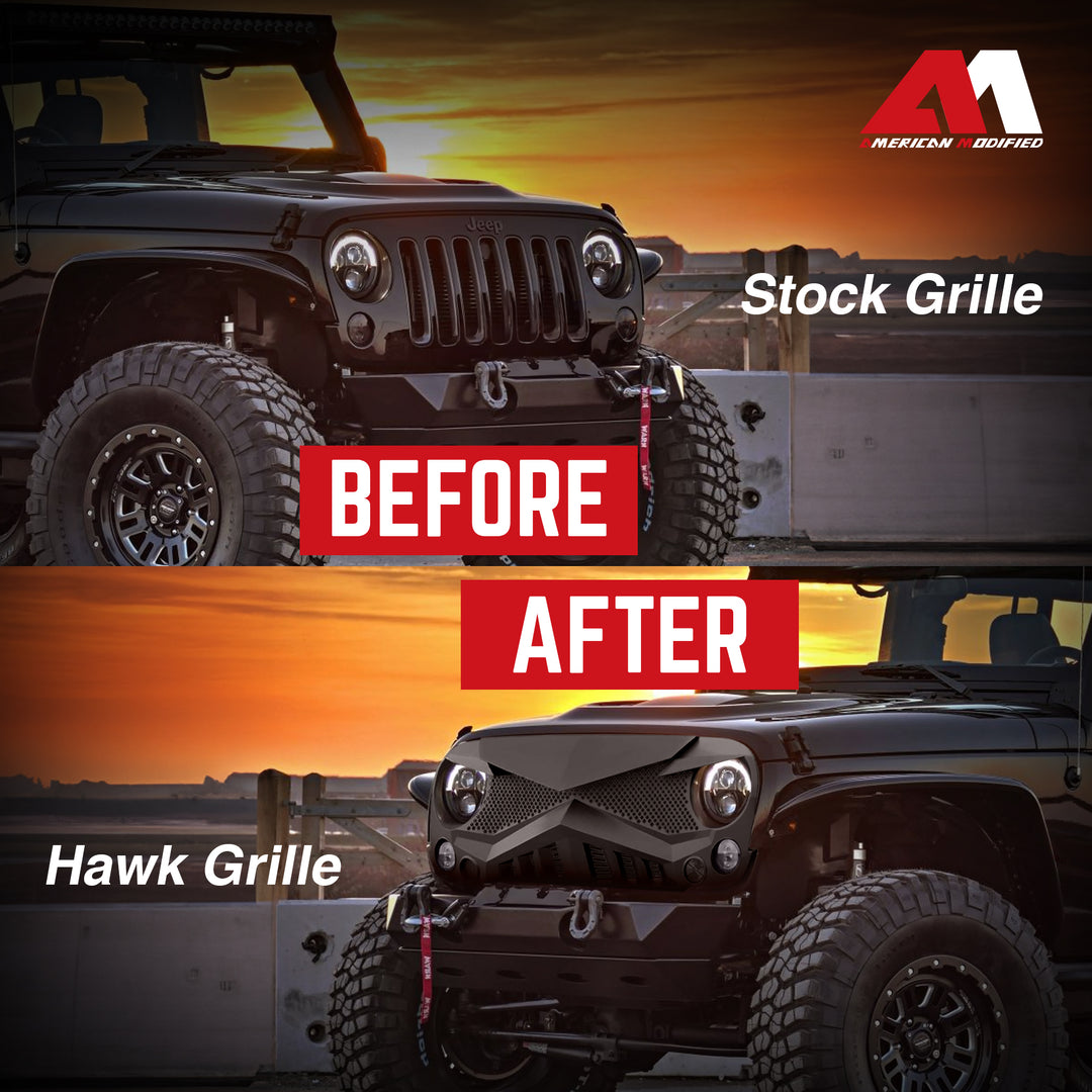 American Modified Front Hawke Grille for 07-18 Jeep Models, Matte Black (Used)