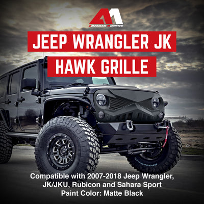 American Modified Hawke Grille for 2007 to 2018 Jeep Models, Matte (Open Box) - VMInnovations