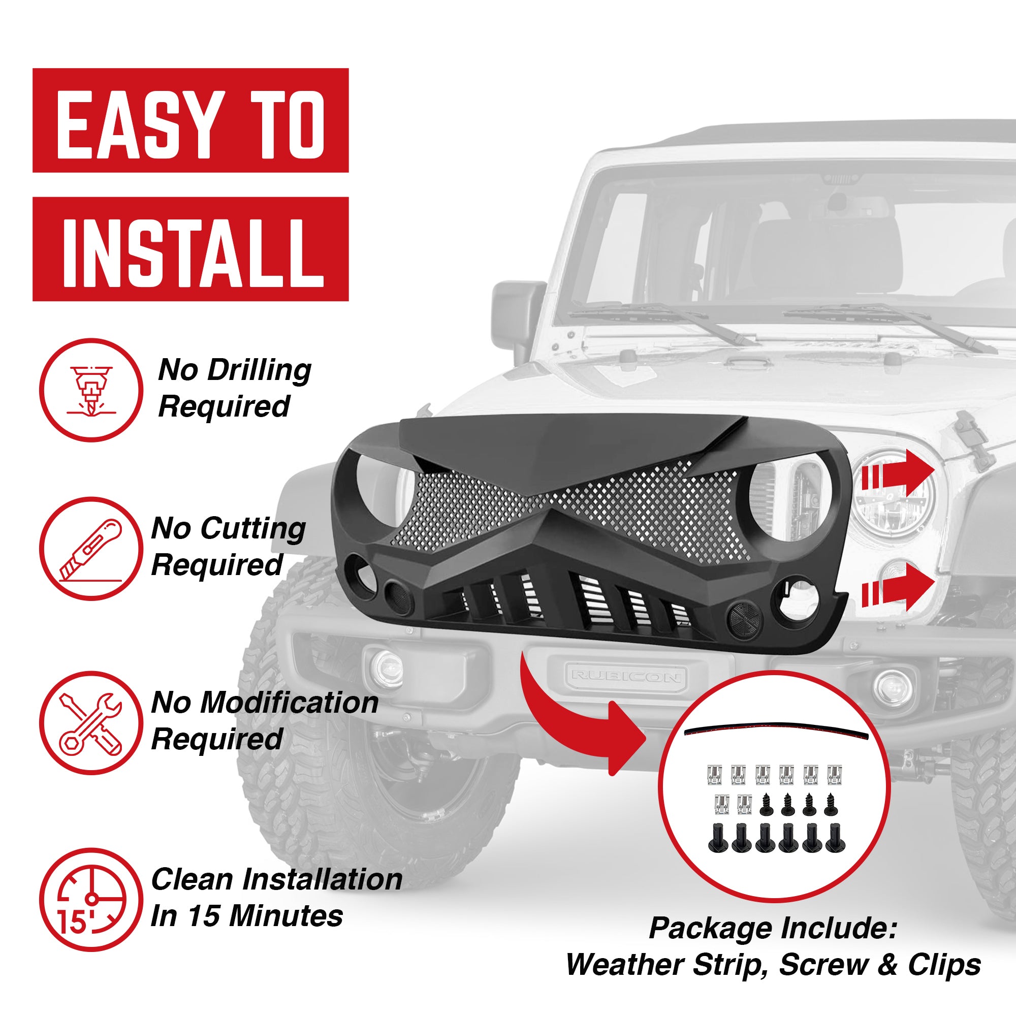 American Modified Hawke Grille for 2007 to 2018 Jeep Models, Matte (Open Box) - VMInnovations