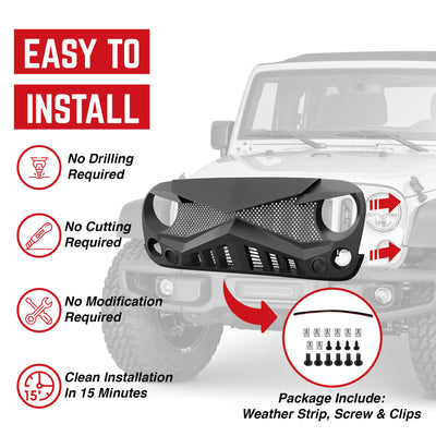 American Modified Hawke Grille for 2007 to 2018 Jeep Models, Matte (Open Box) - VMInnovations