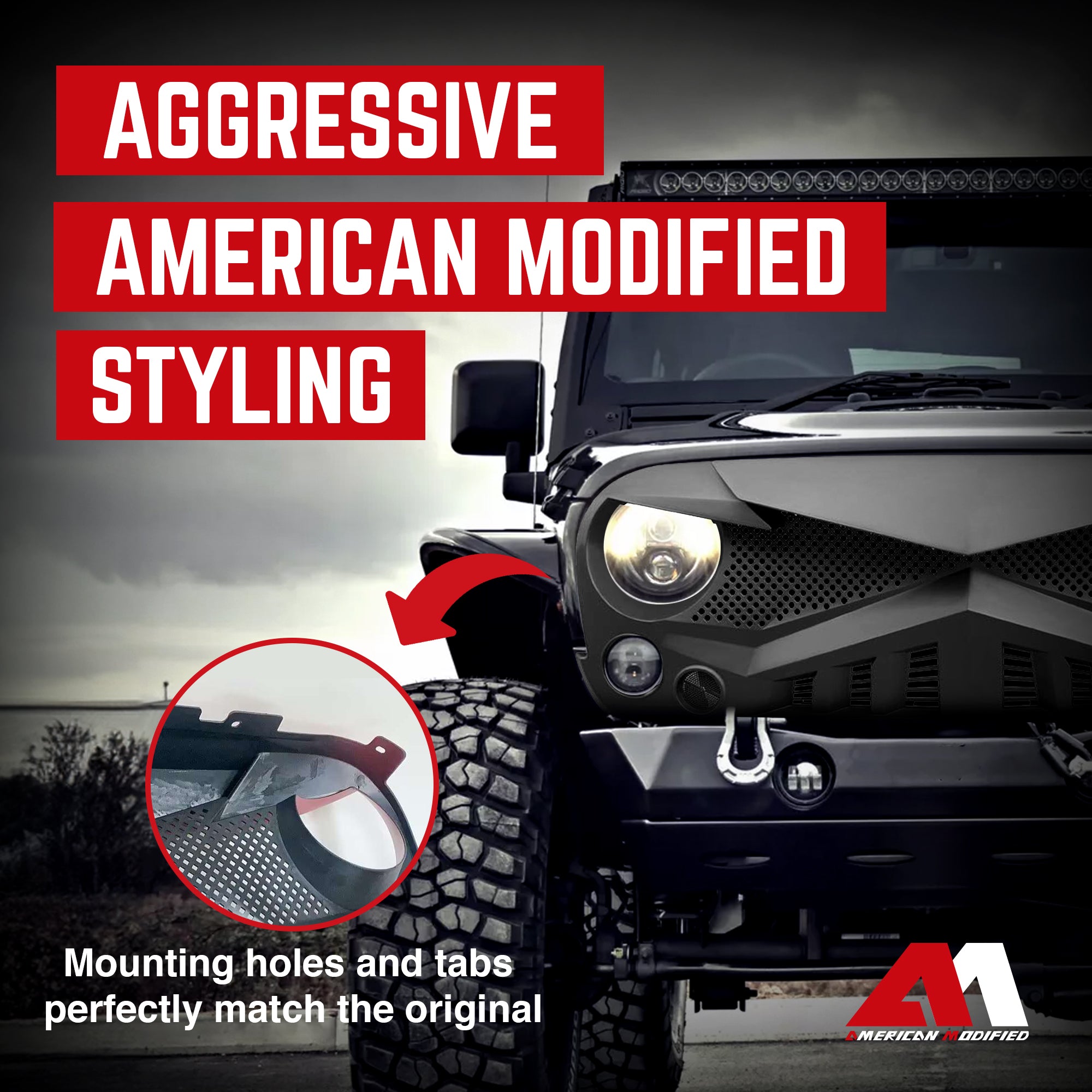 American Modified Hawke Grille for 2007 to 2018 Jeep Models, Matte (Open Box) - VMInnovations