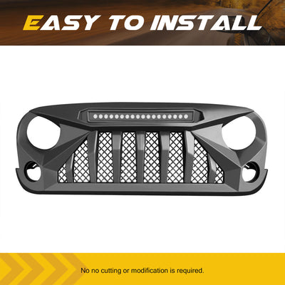 AMERICAN MODIFIED Front Grille w/Off Road Lights for 07-18 Jeep Wrangler JK