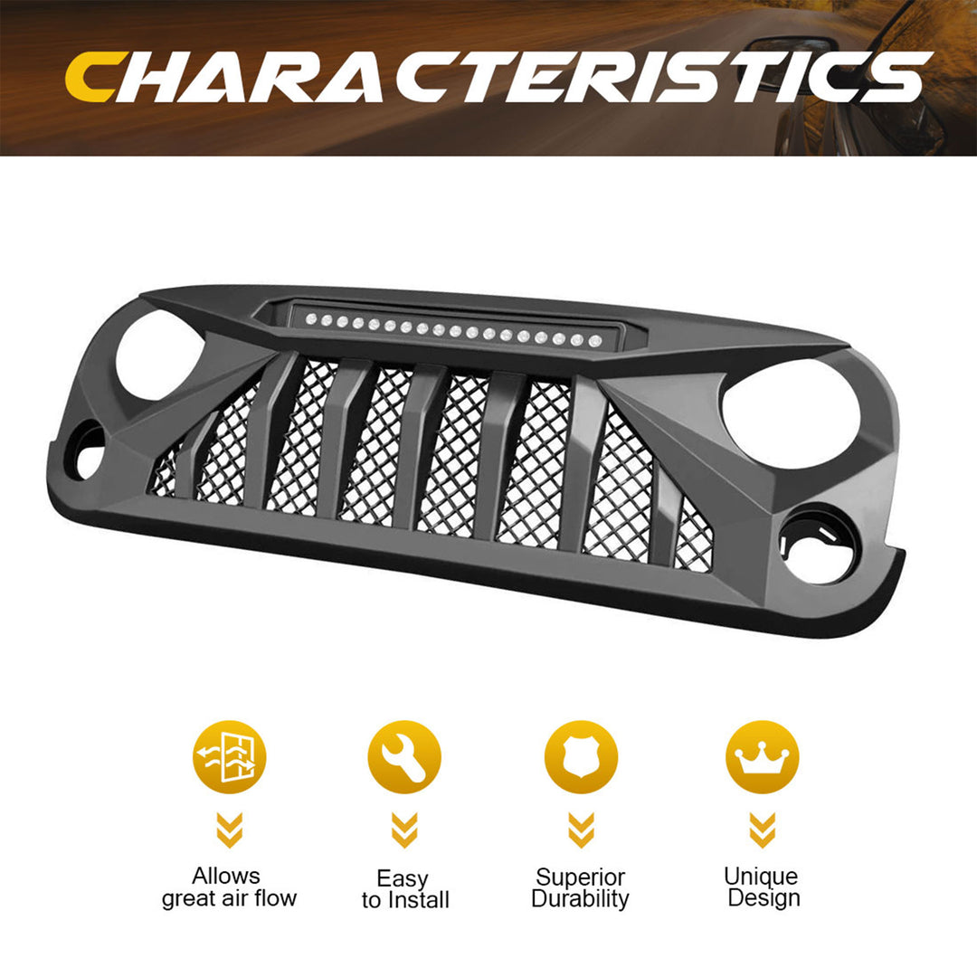 AMERICAN MODIFIED Front Grille w/Off Road Lights for 07-18 Jeep Wrangler JK