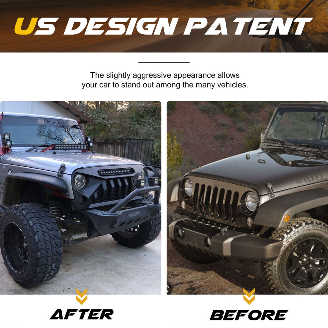 AMERICAN MODIFIED Front Grille w/Off Road Lights for 07-18 Jeep Wrangler JK