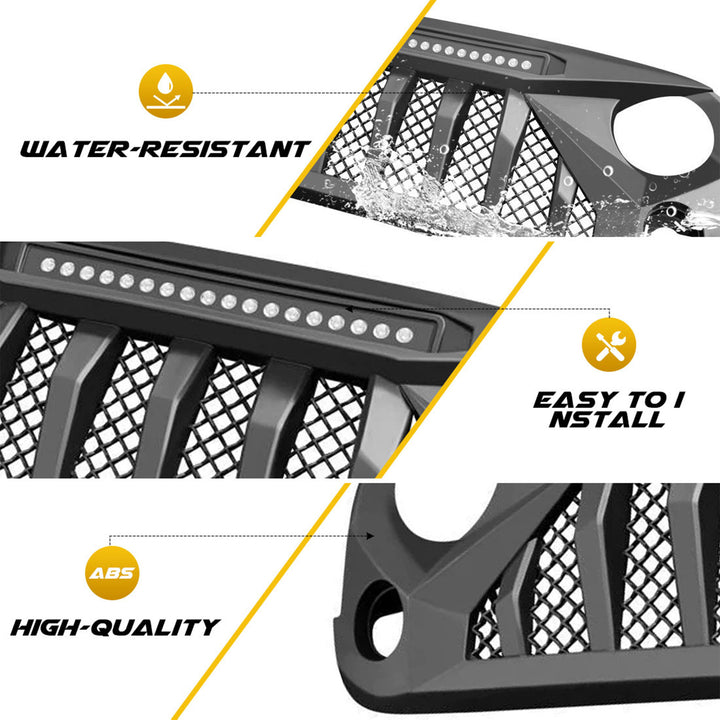 AMERICAN MODIFIED Front Grille w/Off Road Lights for 07-18 Jeep Wrangler JK