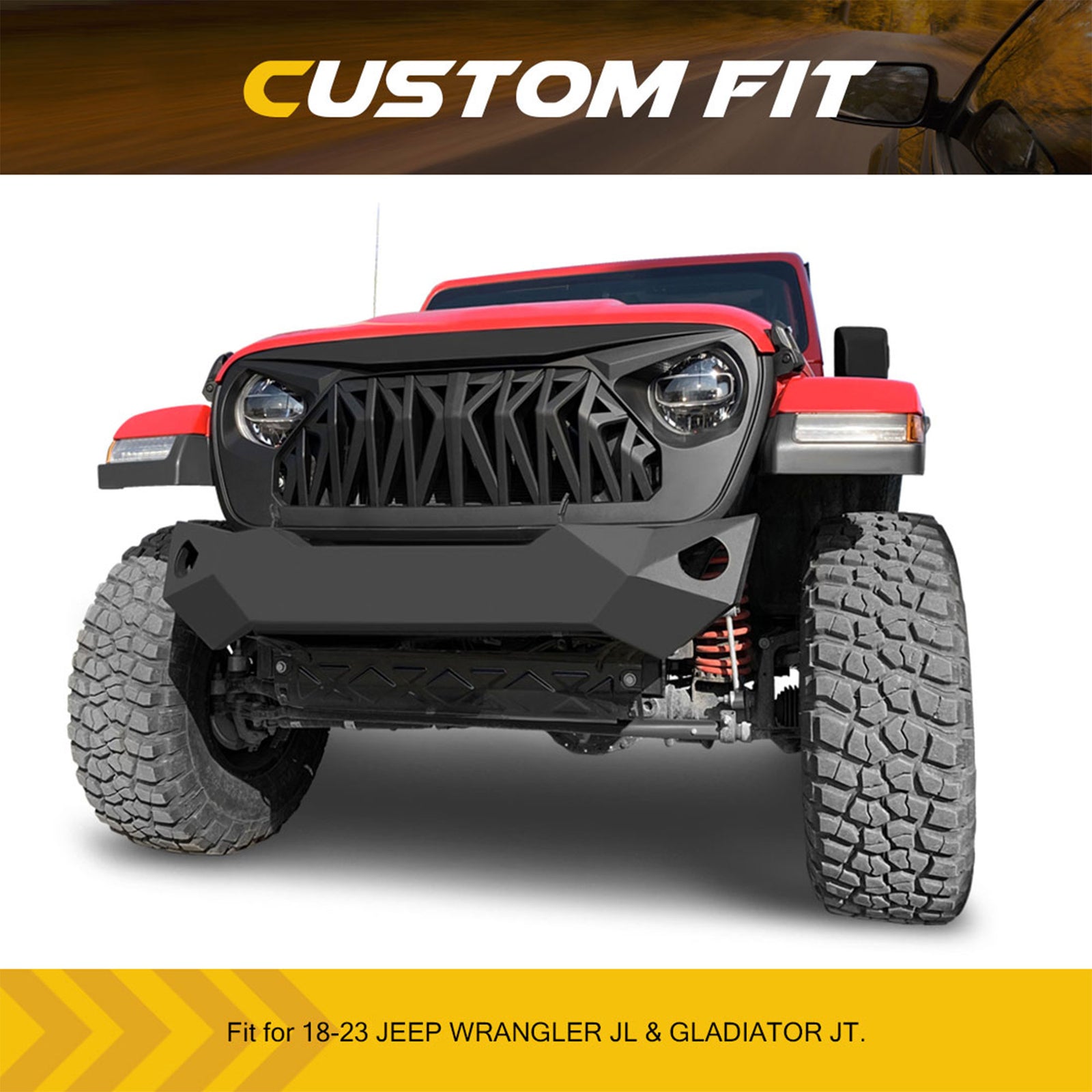 American Modified Front Shark Grille for 18-22 Jeep Models, Matte Black (Used) - VMInnovations