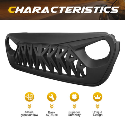 American Modified Front Shark Grille for 18-22 Jeep Models, Matte Black (Used) - VMInnovations