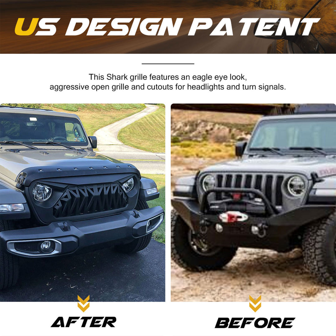 AMERICAN MODIFIED Front Shark Grille for 2018+ Wrangler JL & 2020+ Gladiator JT