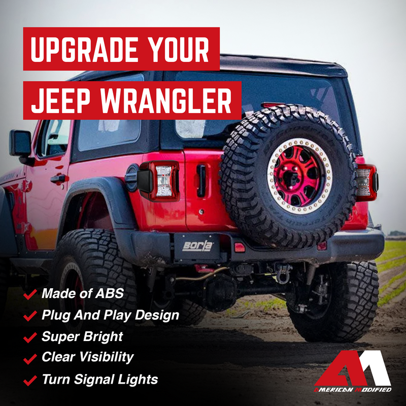 AMERICAN MODIFIED Tail Lights for 2018 to 2023 Jeep Wrangler JL Models, Pair