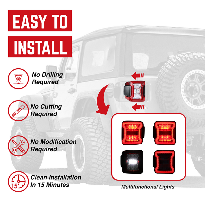 AMERICAN MODIFIED Tail Lights for 2018 to 2023 Jeep Wrangler JL Models, Pair