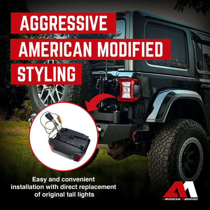 American Modified AMJPCA03302 LED Tail Lights 2018-19 Jeep Wranglers(Open Box) - VMInnovations