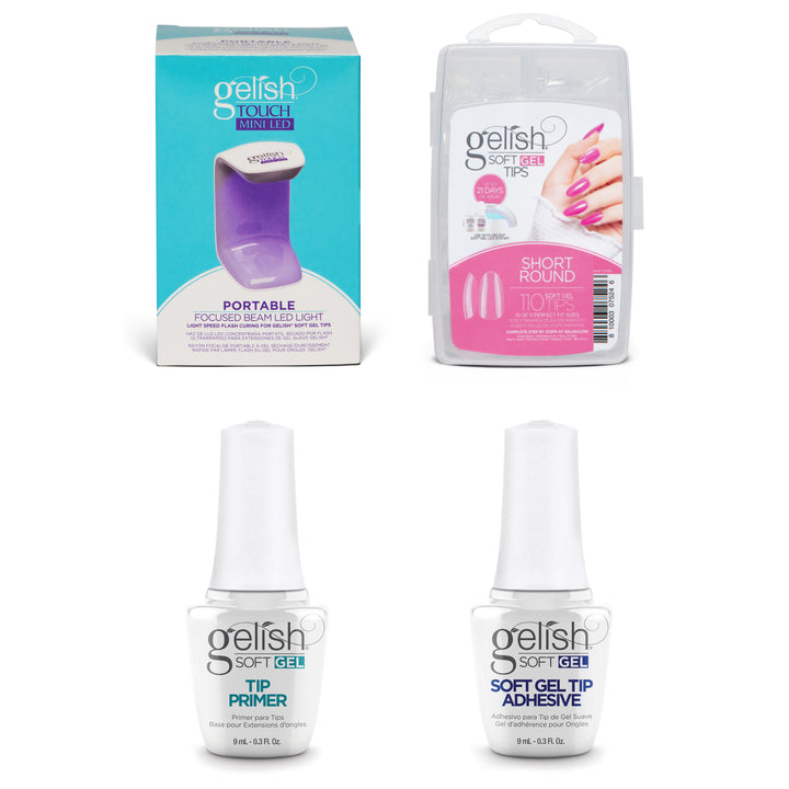 Gelish Soft Gel 110 Count Short Round Tip Kit with Mini Cure Light (Open Box)