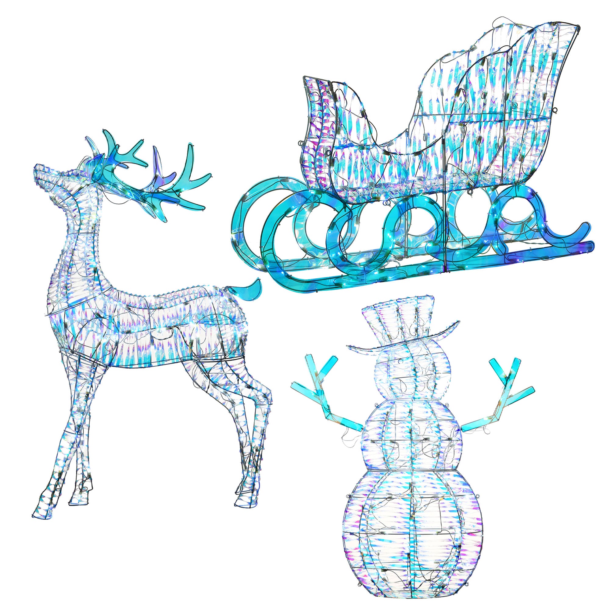 National Tree Company LED Light Iridescent Santa's Sleigh w/ Snowman & Reindeer
