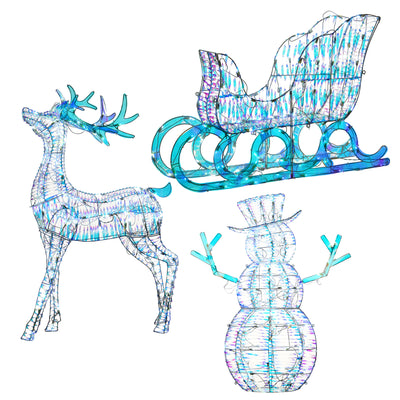 National Tree Company LED Light Iridescent Santa's Sleigh w/ Snowman & Reindeer