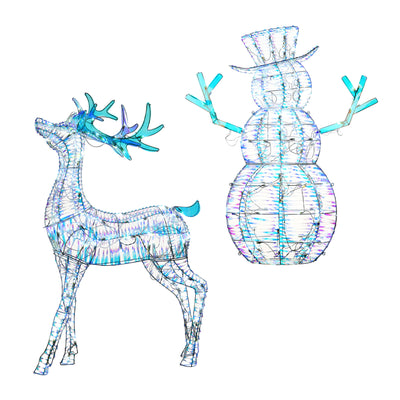 National Tree Company Iridescent 105 LED Lights Reindeer Decoration with Snowman - VMInnovations