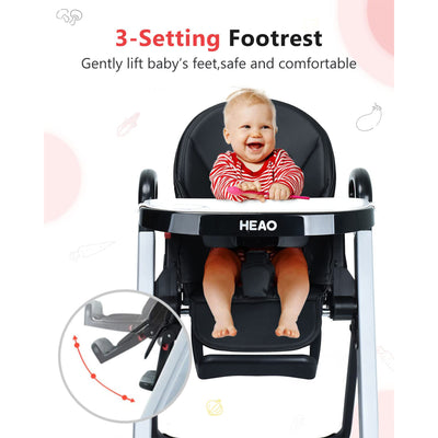 HEAO Adjustable Reclining Toddler Seat Foldable Baby High Chair with Tray, Black - VMInnovations