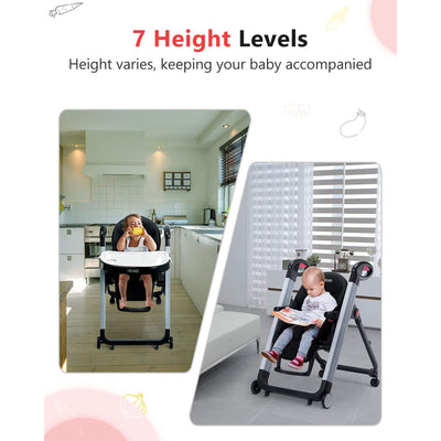 HEAO Adjustable Reclining Toddler Seat Foldable Baby High Chair with Tray, Black - VMInnovations