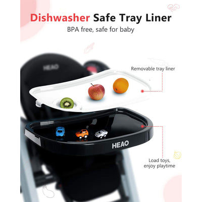 HEAO Adjustable Reclining Toddler Seat Foldable Baby High Chair with Tray, Black - VMInnovations