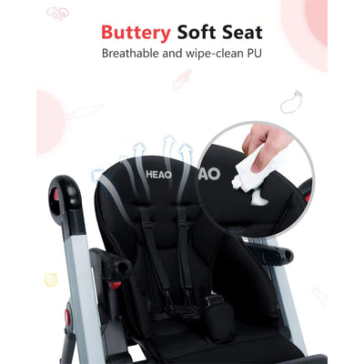 HEAO Adjustable Reclining Toddler Seat Foldable Baby High Chair with Tray, Black - VMInnovations