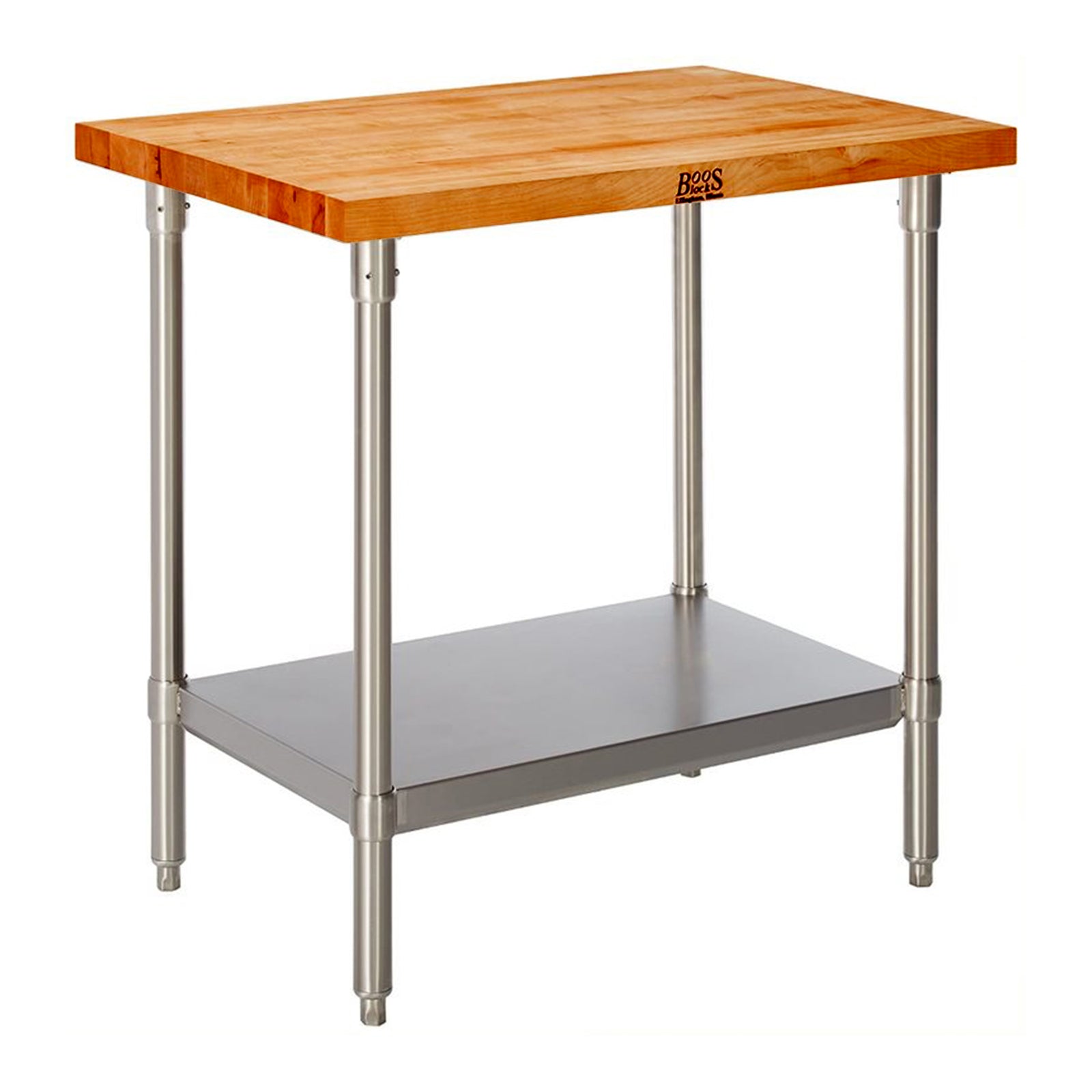 John Boos 36x24in Cherry Wood Top Kitchen Work Table w/Galvanized Base & Shelf - VMInnovations