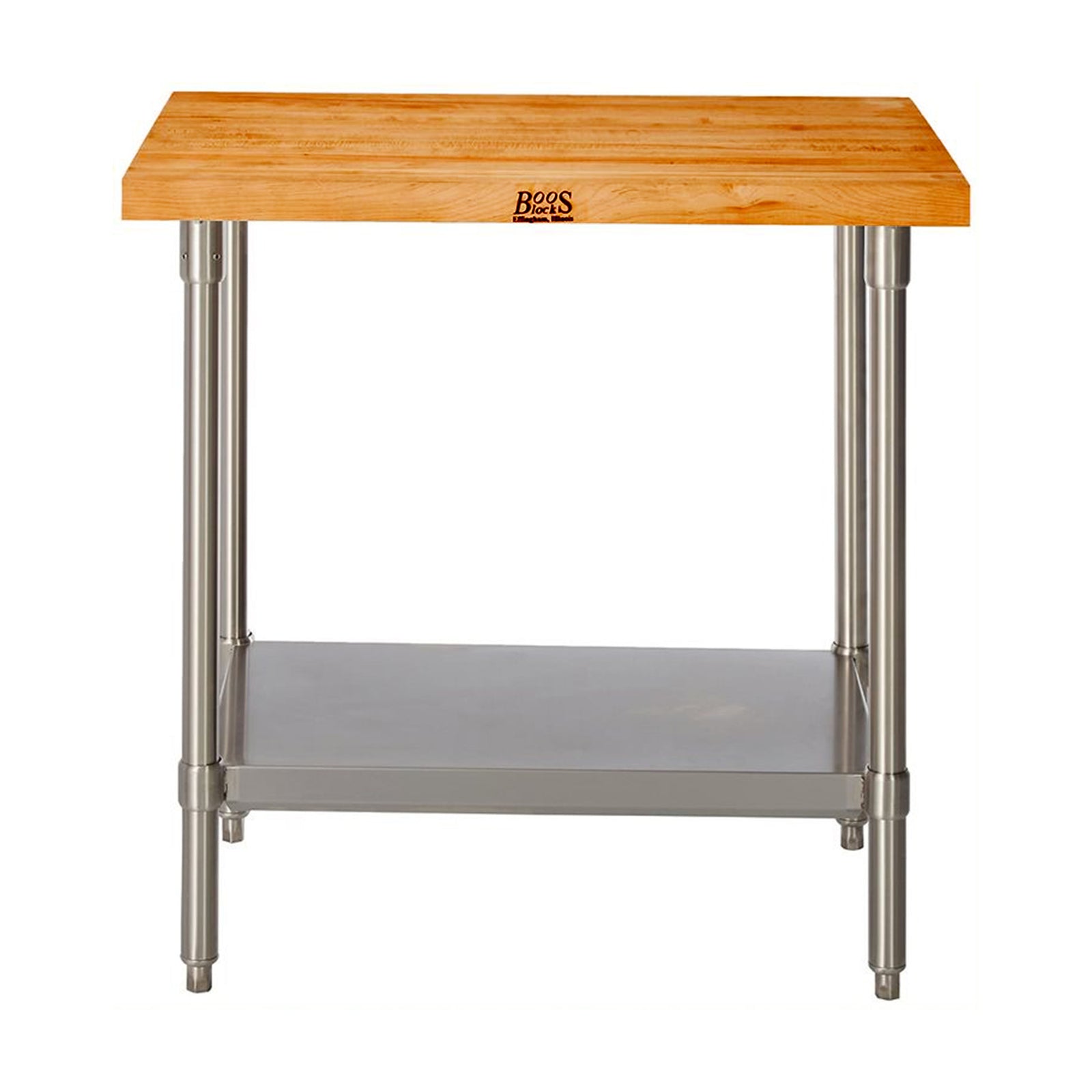 John Boos 36x24in Cherry Wood Top Kitchen Work Table w/Galvanized Base & Shelf - VMInnovations