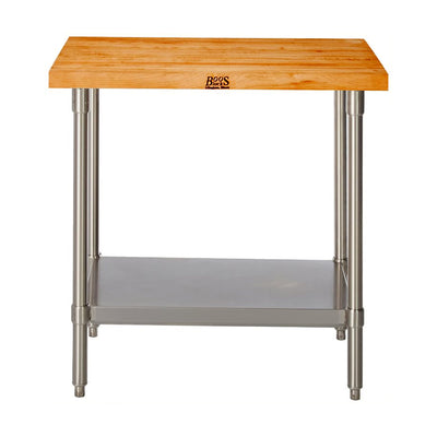 John Boos 36x24in Cherry Wood Top Kitchen Work Table w/Galvanized Base & Shelf - VMInnovations