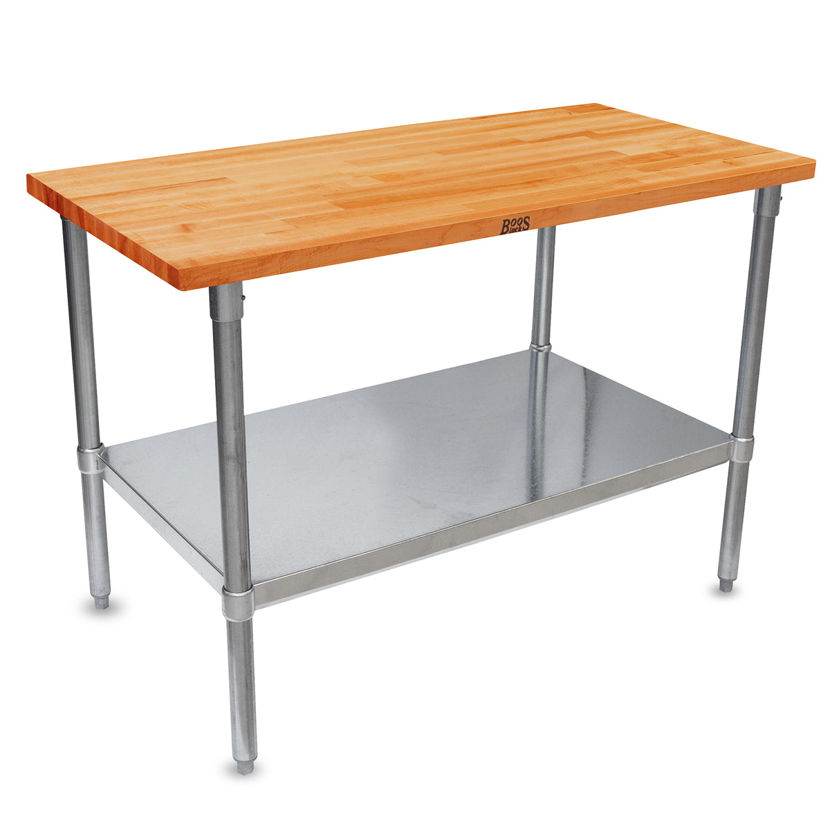 John Boos 48x24in Cherry Wood Top Kitchen Work Table w/Galvanized Base & Shelf