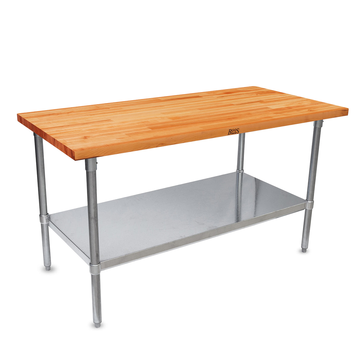 John Boos 60x30in Cherry Wood Top Kitchen Work Table w/Galvanized Base & Shelf