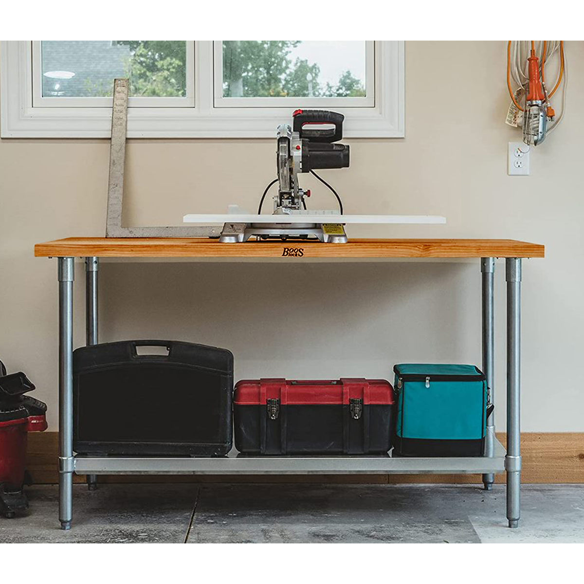John Boos 60x30in Cherry Wood Top Kitchen Work Table w/Galvanized Base & Shelf