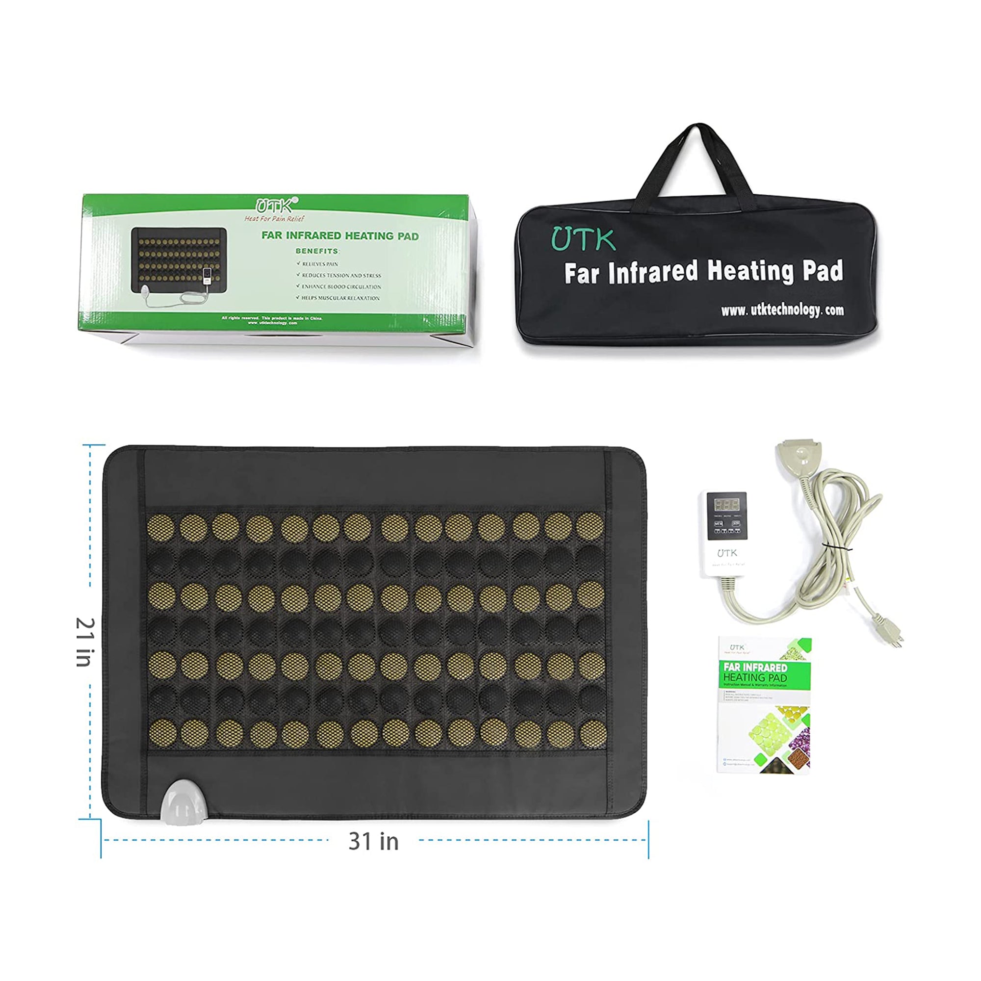 UTK 21 x 31 Tourmaline Stone Infrared Pain Relief Heating Mat w/Remote(Open Box) - VMInnovations